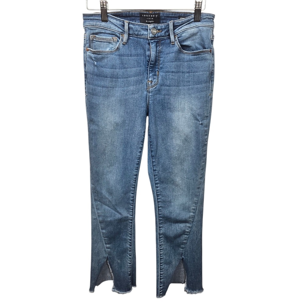 Sanctuary Connector Kick Crop Standard Rise Blue Jeans Raw Hem 27
